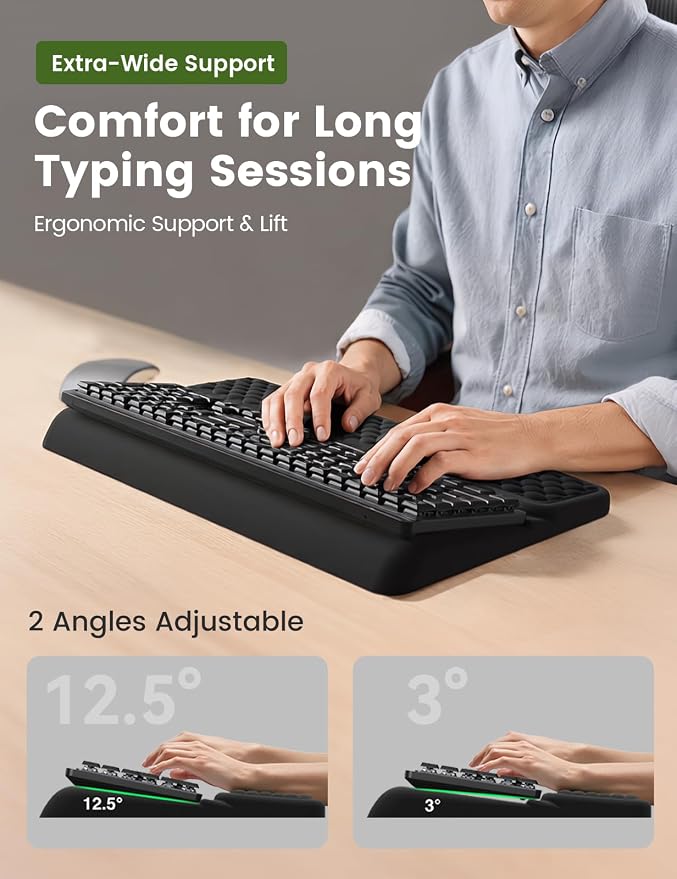 Vaydeer Extra-Large Wrist Rest with Keyboard Stand, Ergonomic Wrist Support Pad, Soft Memory Foam Wrist Cushion for Mechanical 100% Full-Size Keyboard, Carpal Tunnel Pain Relief, Green - Image 6