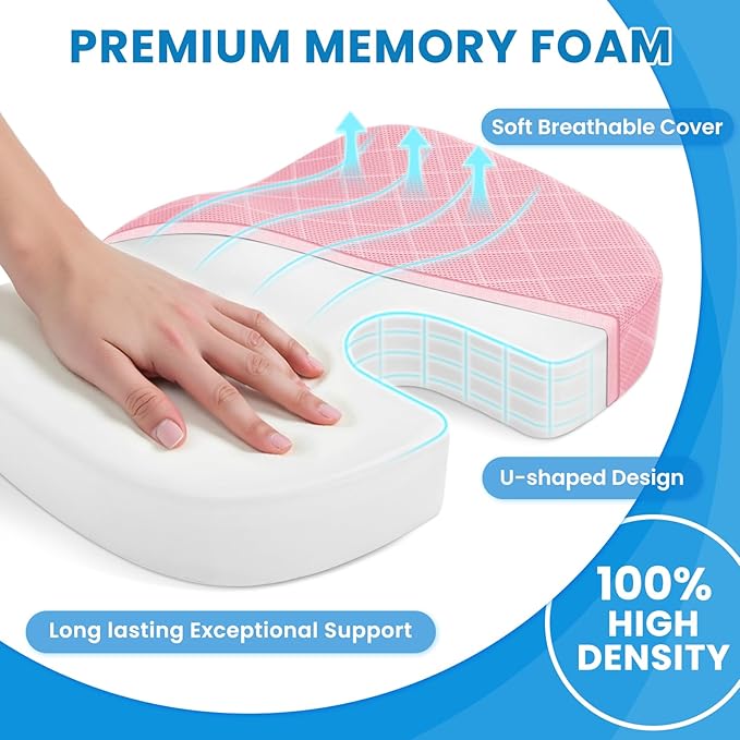 TushGuard Seat Cushion, Memory Foam Office Chair Cushion - Pink, XX-Large | for Car Seat, Airplane, Desk Chair - Sciatica & Hip & Coccyx Pain Relief Cushion for Long Sitting Office Workers, Car Drivers - Image 3