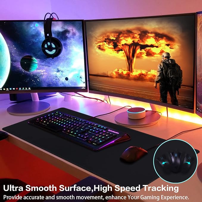 Canjoy Gaming Mouse Pad, 31.5x15.7in Large Mouse Pads for Desk Keyboard Pad | 3mm Desk Mat for Keyboard and Mouse Computer Big Full Size Desk Pad with Non-Slip Rubber Base Stitched Edge for Home Office - Image 3