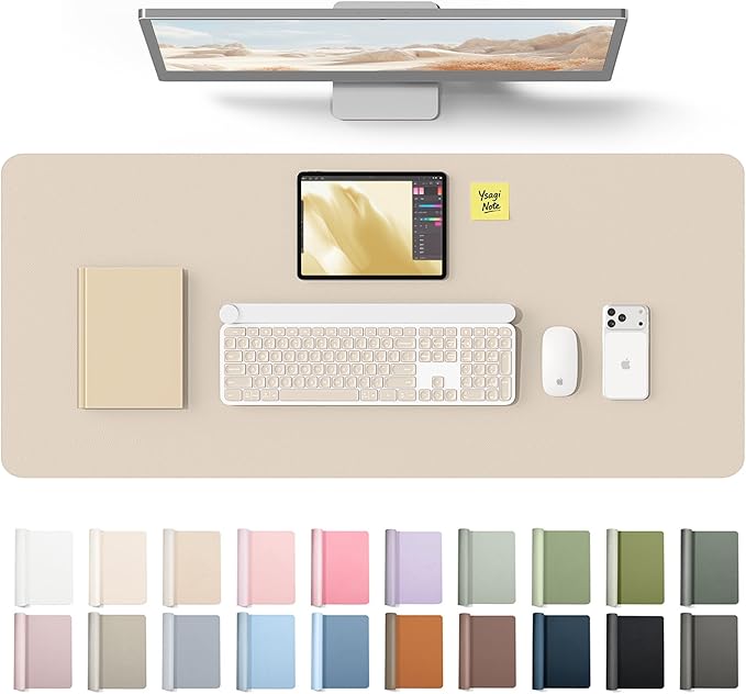 YSAGi Leather Desk Protector, Office Mat, Large Mouse Mat, Non-Slip PU Leather Blotter, Laptop Desk Mat, Waterproof Writing Pad for Office and Home(Eeggshell, 42" x 17.2") by YSAGi