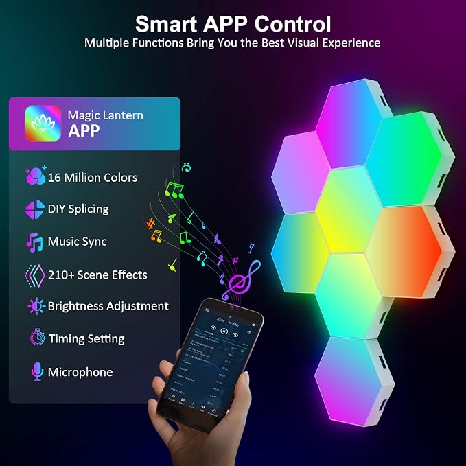 OJQ 8 Pack Hexagon Lights Wall RGB Panel Hexagonal Gaming Led Lights - Image 2