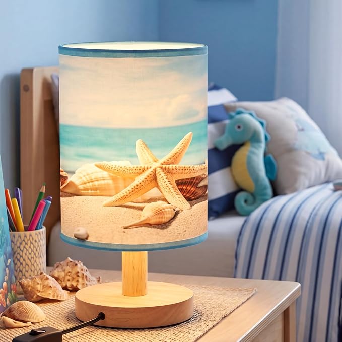 Glooglitter Coastal Beach Table Lamps Gifts 3 Colors Dimmable Lights Ocean Beach Room Bedroom Decor 11.02 x 5.12 Inch Conch Starfish Bedside Bedroom Sea Lamps Night Light for Desk Table Birthday Gifts - Image 2