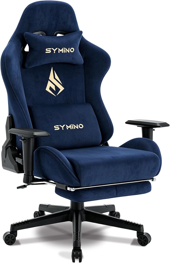 Symino Gaming Chair, High Back Ergonomic Office Chair with 2D Adjustable Armrests, 150° Recline, Breathable Faux Suede, Adjustable Headrest & Footrest for Home Office by Unknown