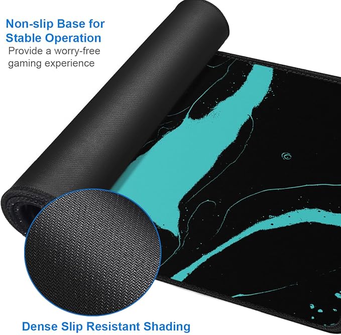 Gaming Mouse Pad, 31.5x15.7 inch Large Extended Computer Keyboard Mouse Mat, Water Resist Non-Slip Mousepad Rubber Base Long XXL Desk Mouse Pad for Work & Gaming, Office & Home, Black Blue - Image 4