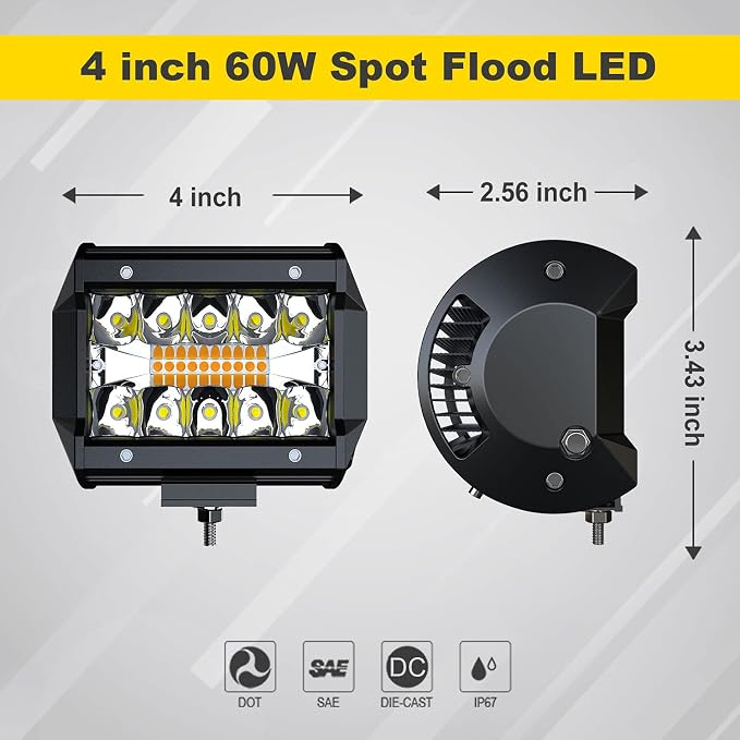 4PCS 4 inch LED Work Pods White/Amber Six Modes Strobe Fog Lights - Image 2