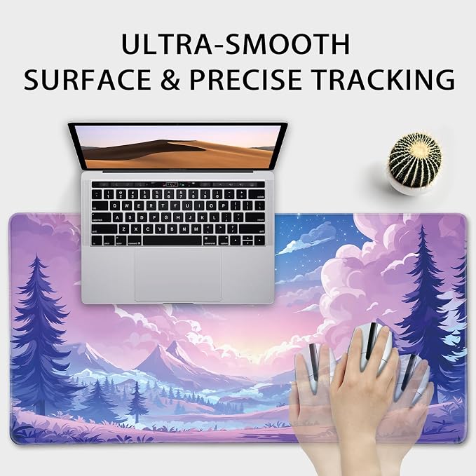 Mountain Moonlight Gaming Mouse Pad Desk Mat 31.5"x15.7" | Extended Mousepad, Non-Slip Rubber Base , Stitched Edges, for Computer/Laptop/Office/Home - Image 5