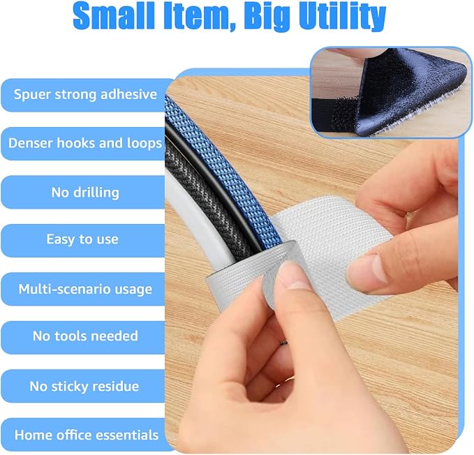 80PCS Hook and Loop Cable Ties, Under Desk Cable Management, Adhesive Cable Straps, Cord Management Hider Idea, Cord Organizer for Desk, Computer Accessories, Home Office Organization, White - Image 4