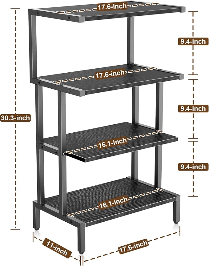 Aquzee Media Stand, Gaming Shelf, 4 Tier Small Electronics Shelves Video Game Console Organizer Cabinet, Wood Stereo Racks AV Shelves for Entertainment Center Storage, Recreation Room Furniture,Black - Image 3