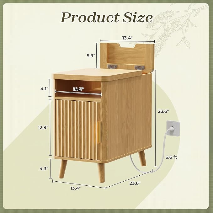 Huuger Narrow Nightstand with Charging Station, USB-C Port - Image 2