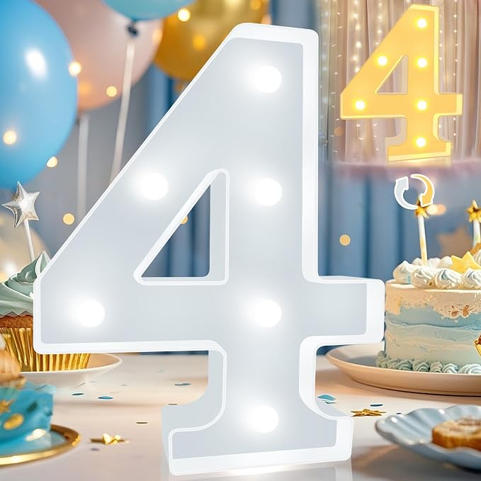Pooqla LED Light Up Numbers, Warm White and Cool White Decorative Lighted Marquee Numbers, Light Up Numbers for Boys Girls Party, Wedding, Bar, Night Light, Room Decor, Birthday Decoration, Number 4 by Pooqla