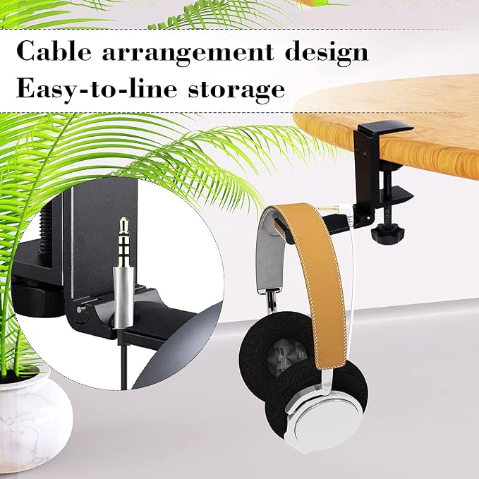 Headphone Holder Under Desk Hook with Cable Organizer, Foldable Aluminum Headset Mount, Space-Saving Hanger for Most Headphones - Image 4