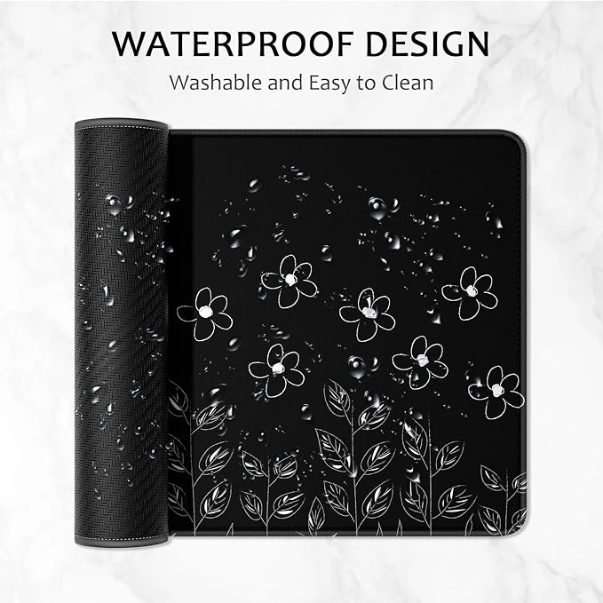 Auhoahsil Desk Mat, Ultra Large Mouse Pad, XXL Gaming Mousepad, Pretty Desk Pad, Big Extended Full Size Desktop Desk Matt for Keyboard, Laptop & Computer, 35.5 x 15.7 in, Minimalist Flower Black - Image 7