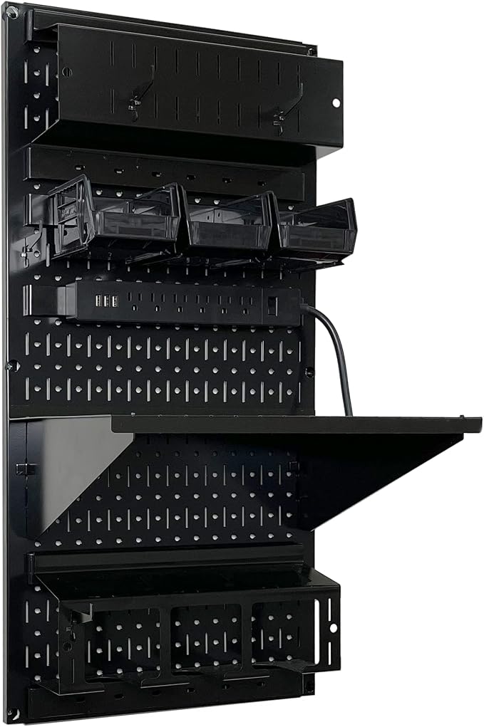Wall Control Power Tool Storage Organizer Kit Cordless Drill Holder Charging Station Rack 16” x 32” Metal Pegboard Organization System (Black Pegboard) - Image 2