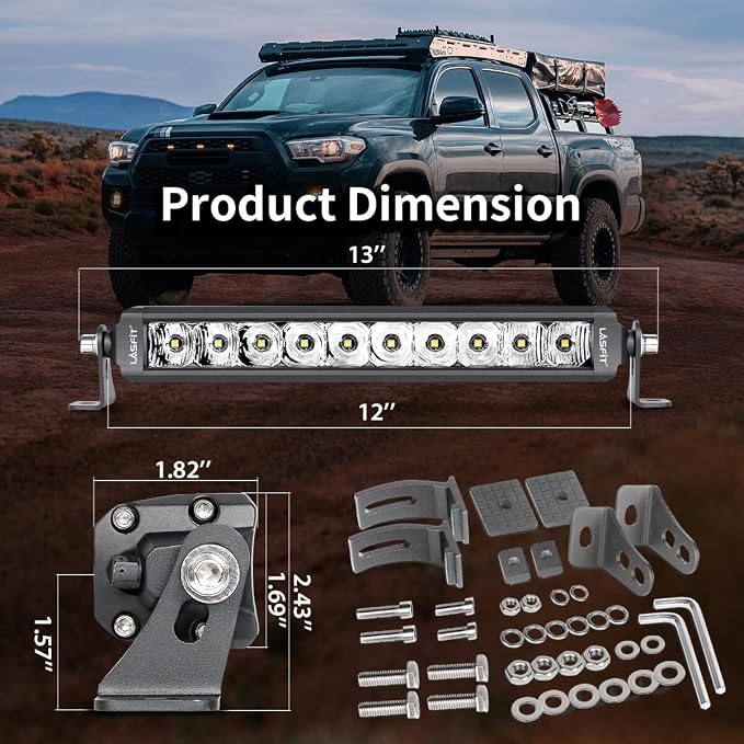 LASFIT 12 inch LED Light Bar Slim Single Row Offroad Spot Flood Combo Light - Image 6