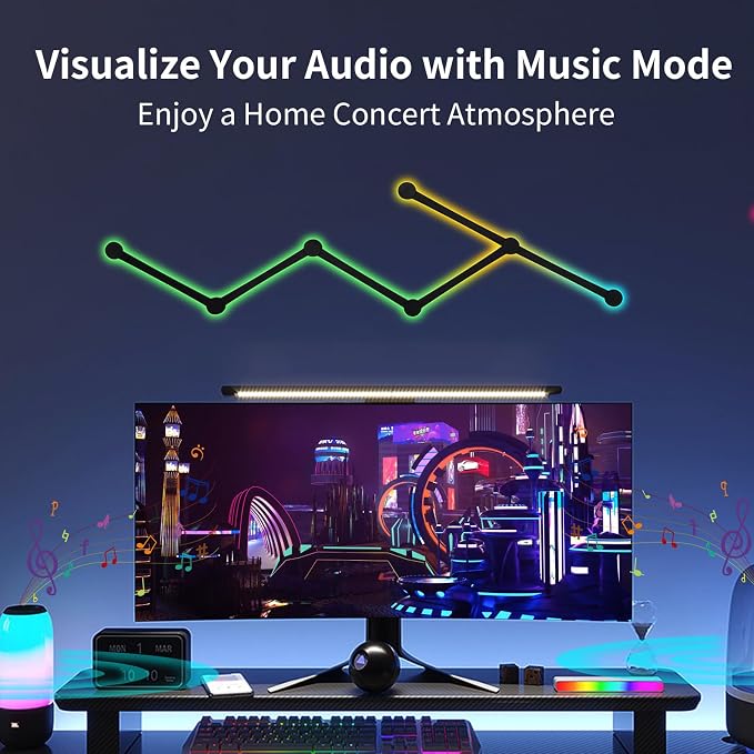 Smart Wall Light Lines, WiFi RGB LED Bars, 16M+ Color Dimmable Music Sync DIY Home Decor for Gaming Party Streaming Lovers, Compatible with Alexa & Google Assistant (6 Lines, Black) - Image 6