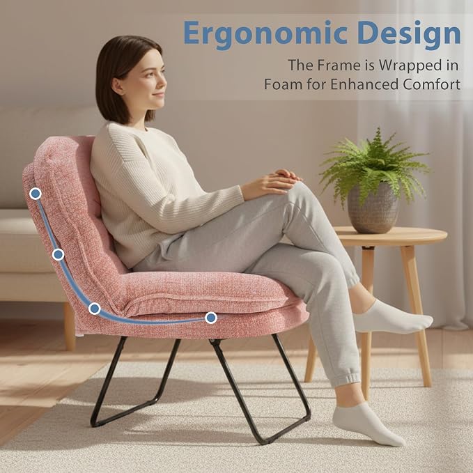 DUMOS Comfy Saucer Chair,Foldable Padded Chairs for Bedroom, Dorm & Gaming, Foldable Fashion Floor Chair with Back Support for Small Spaces,Hot New Pink - Image 6