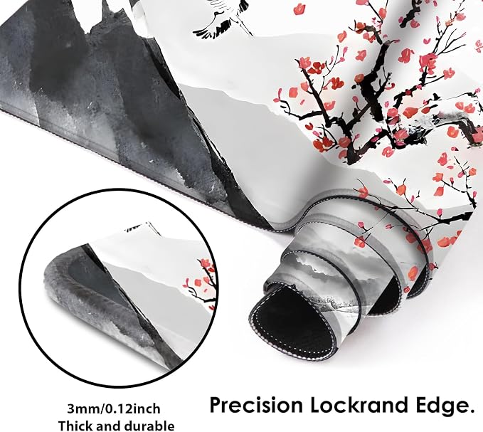 Galdas Mouse Pad for Gaming, Japanese Desk Mat,XXL XL Large Mouse Mat Long Extended Mousepad Non-Slip Rubber Mice Pads Stitched Edges Thin (31.5 x 11.8 x 0.12 Inches) Ink and Wash - Image 4