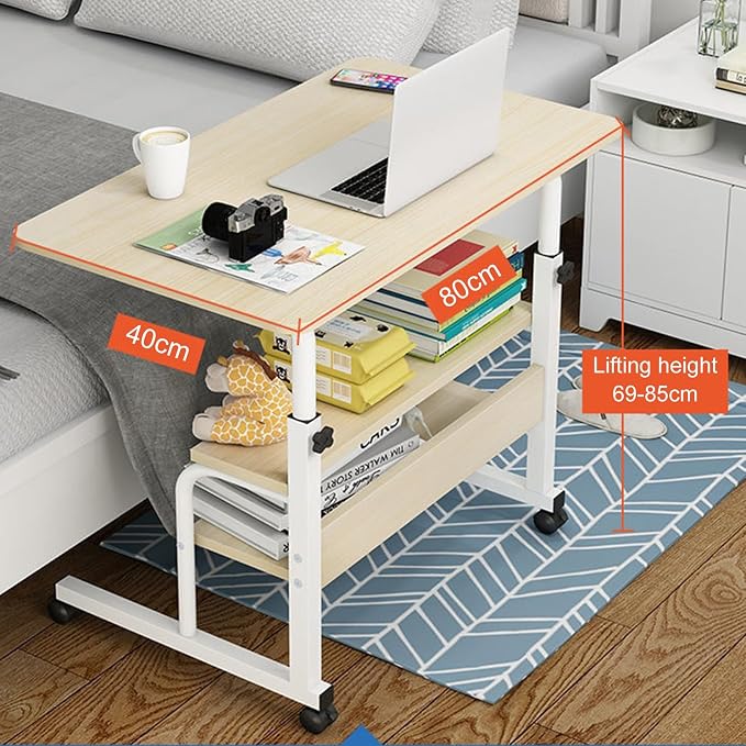 Standing Desk Rolling Computer Work Desks on Wheels, Height Adjustable Sturdy Construction Spacious Desktop with Casters Easy Movement Laptop Desk Table Office Mobility Workstation Beige - Image 3