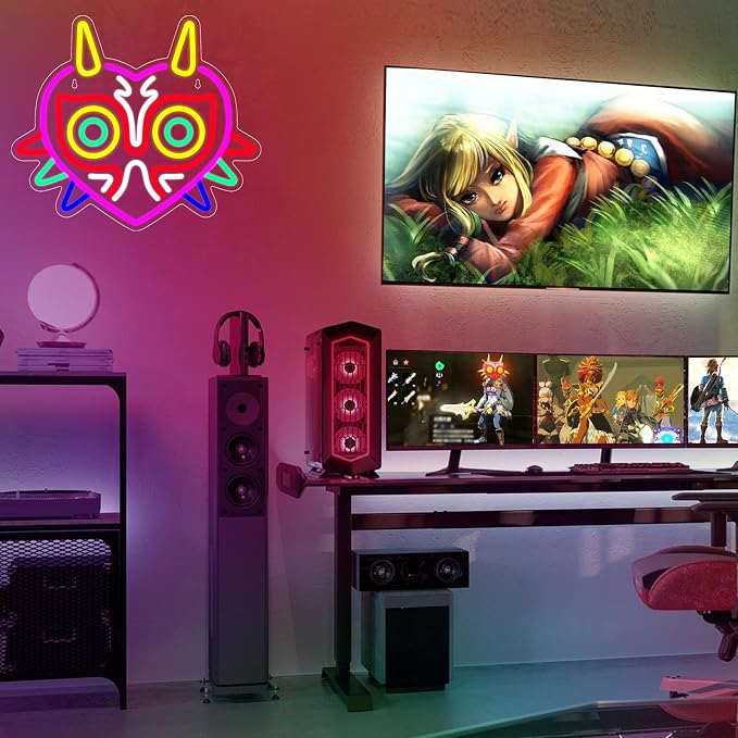 Majora's Mask Neon Sign, Zelda Gaming Neon Sign for Game Room Decor, Zelda Mask for Boys Room Decor & Gaming Wall Deocr, USB Powered Gamer Gifts for Boys, Teens and Zelda Fans - Image 5