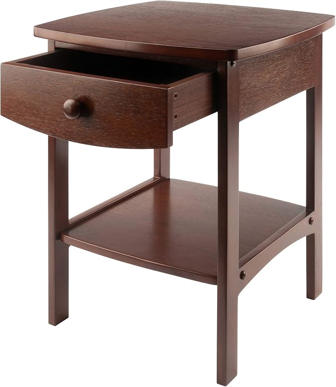 Winsome 22 x 18 x 18-Inch Wood Curved End Table/Night Stand with One Drawer, Brown (94918) - Image 7