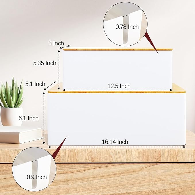 2-Pack Cord Organizer Box with Lids, White Cable Management Box Set, No-Drill Charger & Computer Wire Organizers for Desk, TV, Router, Computer, and Outlets in The Office, Study, Kitchen Areas - Image 2
