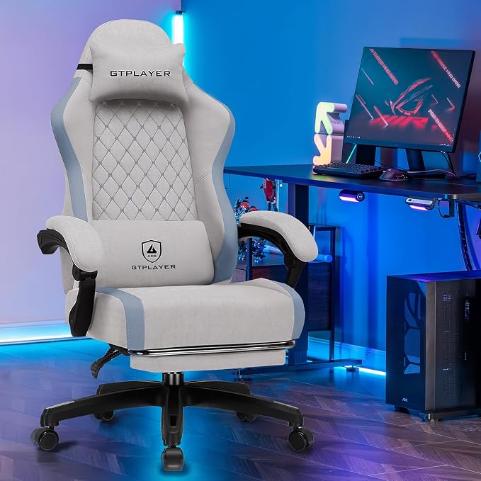 GTPLAYER Gaming Chair, Ergonomic Computer Chair with Footrest and Lumbar Support, High Back Recliner Chair 350lbs, Height Adjustable for Home Office, Grey - Image 2