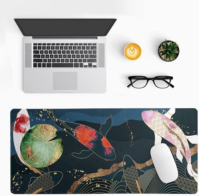 Japanese Gaming Mouse Pad XL - Extended Large Mouse Mat Desk Pad, Stitched Edges Mousepad, 3mm Thick Long Non-Slip Rubber Base Mice Pad, 31.5 X 11.8 Inch - Koi Fish Art - Image 2