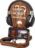 Christmas Birthday Gamer Gifts for Teenage Boys Men, Gaming Headphone Stand | Gaming Room Desk Decor Wooden Headset Holder, Son Boyfriend Husband Game Lover Gifts -Gaming is an Adventure by Crycarrot