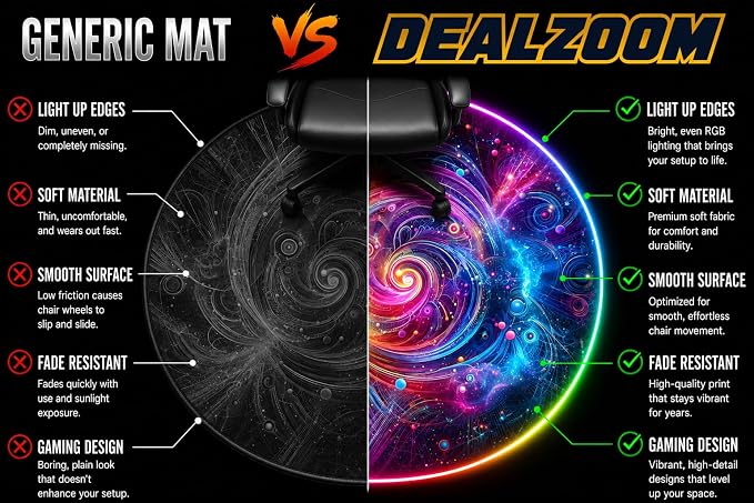 Gaming Chair Mat for Hardwood Floor Circle RGB Gaming Lights (Neon 47”) - Noise Cancelling, Anti-Slip Gamer Floor Mat – Scratch Resistant Computer Gaming Mat for Chair – Office Chair Mat - Image 3
