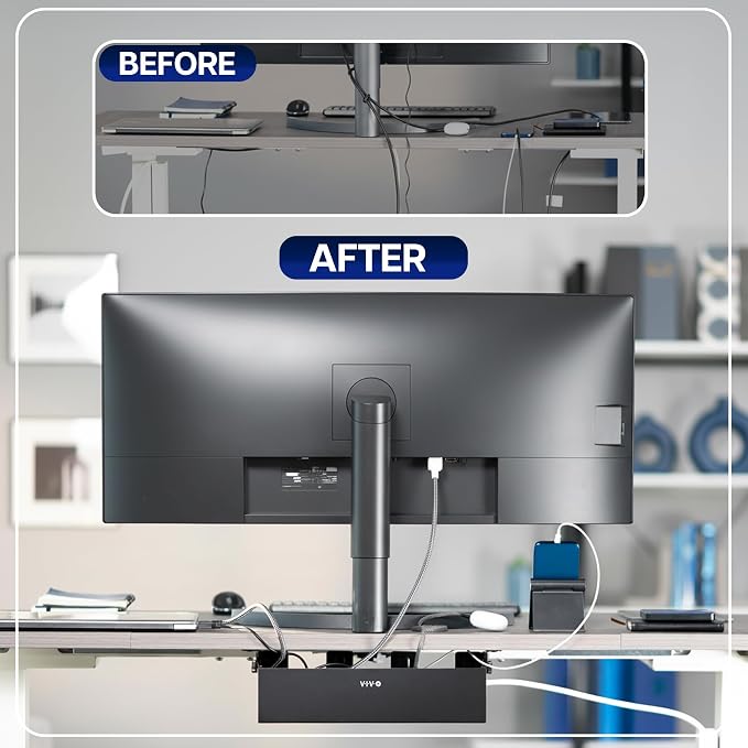 VIVO Flip-Open 16 inch Under Desk Cable Management Holder, Under Standing Desk Steel Cord and Power Strip Organizer, Black, Desk-ACCBM1 - Image 4