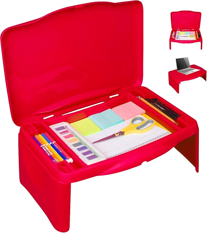 Aerolife Folding Lap Desk - Foldable Table for Work, Study, Gaming, Arts, Crafts, School - Collapsible Laptop Tray with Storage Compartment - Portable Writing Station for Kids, Adults (Red) by Unknown