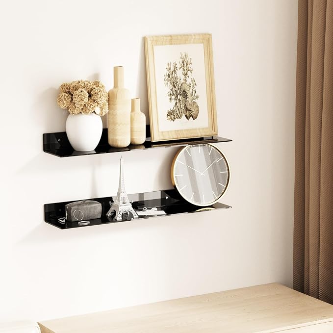 Sezanrpt 30 Inches Acrylic Long Wall Shelf Set of 2, Black Wall Mounted Acrylic Bathroom Storage Shelves Display Organizer, 2 Pack(30 Inch) - Image 5
