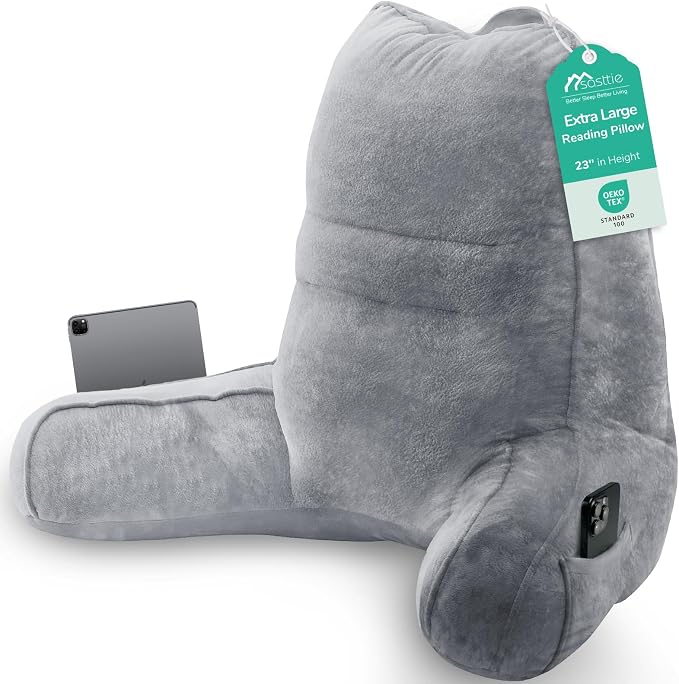 Sasttie Reading Pillow for Bed, Back Pillow for Sitting Up, Dark Grey by SASTTIE