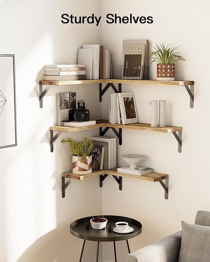 Amada Solid Paulownia Wood Wall Shelves, Medium Size, 6 Pcs, Natural Wood - Image 5