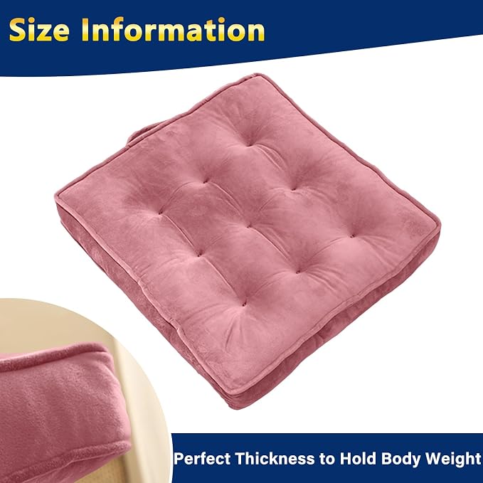 1 MIDDLE ONE Floor Pillow Set of 2, Memory Foam Meditation Cushion, Floor Cushions for Adults Sitting, Large Square Seat Cushions for Yoga, Living Room, 20x20 Inch (Pink) - Image 2