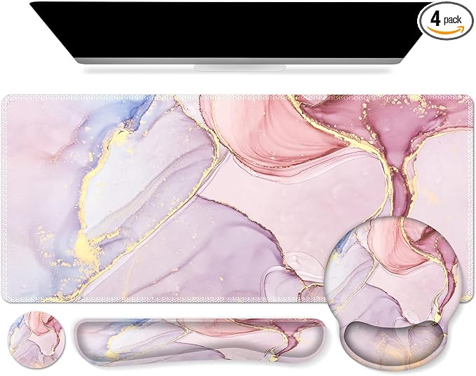 iCasso Glitter Marble Computer Mat 35.4"x15.7", Table Mat for Gaming by iCasso