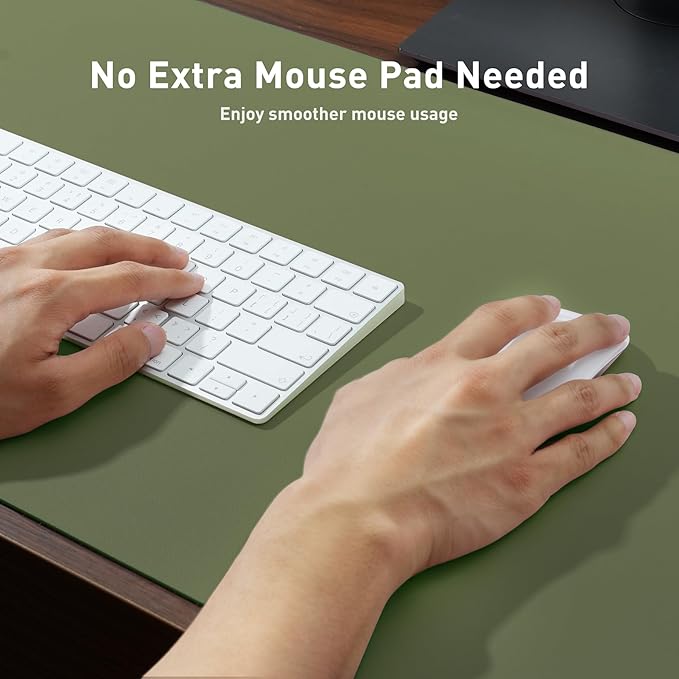 Aothia Faux Leather Desk Mat – Large Mouse Pad, Non-Slip PU Leather Blotter, Waterproof Writing Surface for Office and Home (Olive Green, 47.2" x 23.6") - Image 4