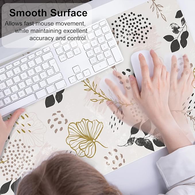 QiyI PU Leather Large Mouse Pad, Office Decor, 31.5" x 15.7", Boho Botany | Desk Décor Accessories, Extended Size, Waterproof & Easy to Clean, Smooth Surface, Non Slip Desk Organization - Image 4