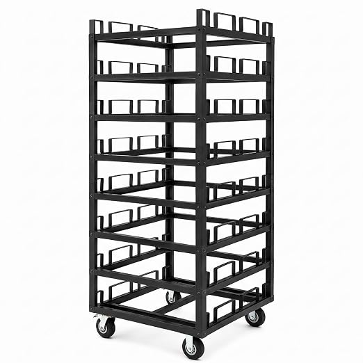 24 Posts Stanchion Cart, Crowd Control Stanchion Cart, Easy to Assemble, Horizontal Padded Storage Locking Wheels for Safety with 8 Tie-Down Straps, 32 x 32 x 77 in by Datanly