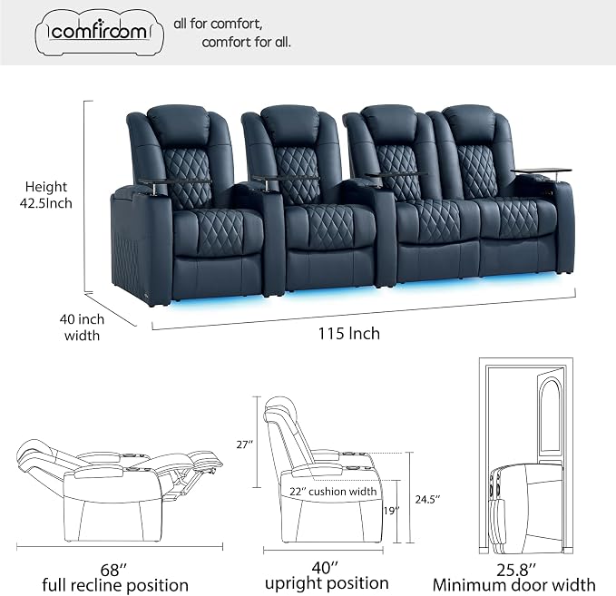 comfiroom Top-Grain Leather Home Theater Seating, Dual-Motor Power Recliner - Image 3
