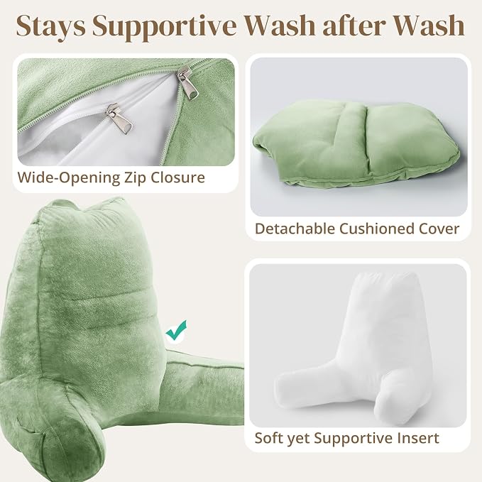 Sasttie Reading Pillow for Bed, Back Pillow for Sitting Up, Sage Green - Image 6