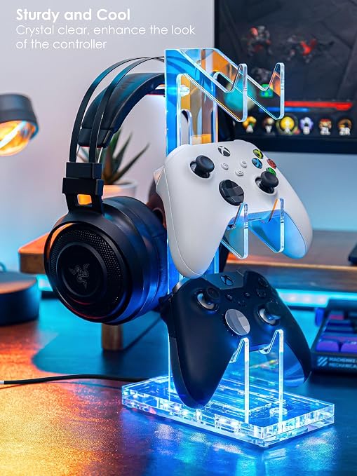 OAPRIRE RGB Controller and Headset Stand with 21 Light Modes, 3 Tier | Acrylic Game Controller Stand for Desk, Stabilized Base, Gamer Gift for PS5 PS4 Xbox Controllers, Desk Accessories, Clear - Image 7