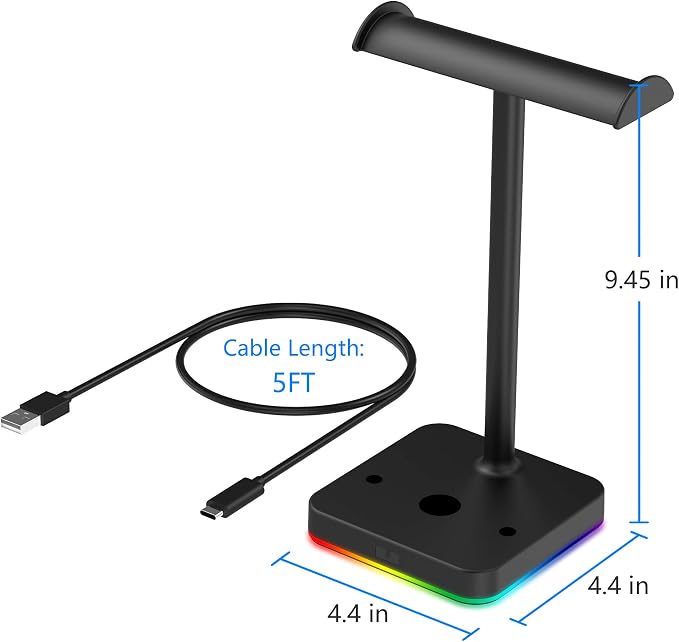 KAFRI RGB Dual Headphone Stand with Wireless Charger Desk Gaming Double Headset Holder Hanger Rack with 10W/7.5W QI Charging Pad - Suitable for Gamer Desktop Table Game Earphone - Image 5