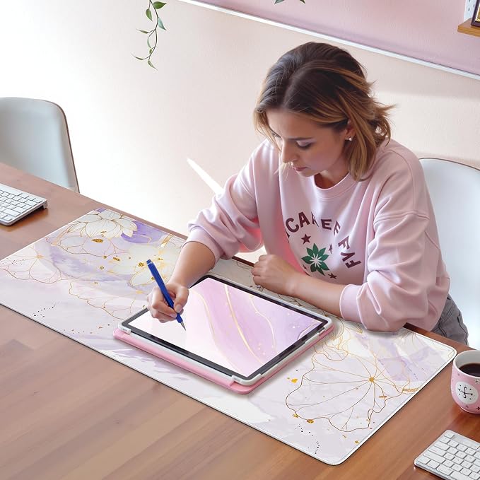 iCasso Desk Cover Mat, Extra Large Lotus Mouse Pad, Purple Lotus Leaf | Desk Pad Mat, Office Matt for Desktop Protector, Anti-Slip XXL Big Mousepad with Stitched Edges for Laptop Computer Keyboard - Image 9