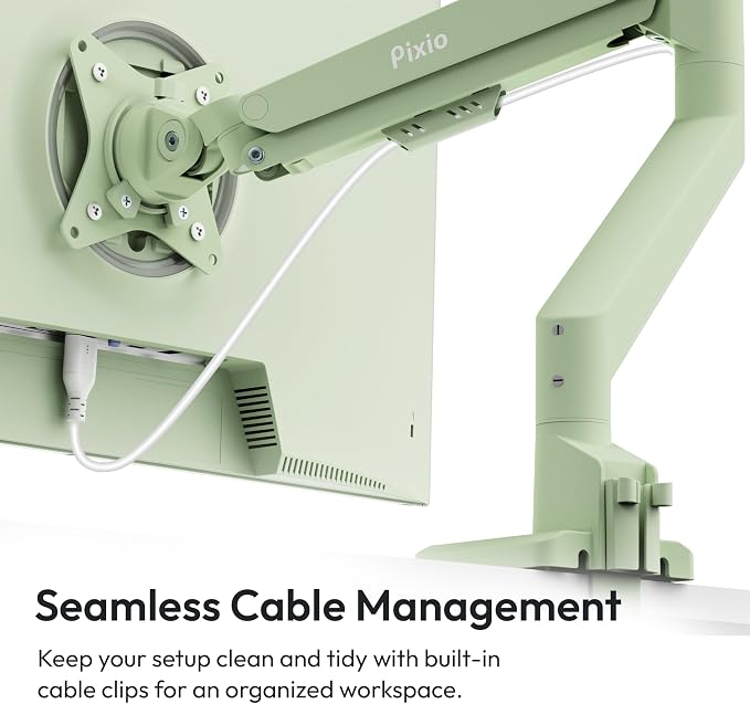 Pixio PS1S Wave Mint Green Single Monitor Arm Stand Desk Mount - Fits up to 32 inches Monitors and up to 19.8lbs. VESA Compatibility and Integrated Cable Management - Image 5