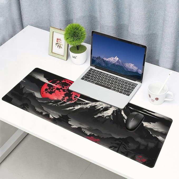 Extended Gaming Mouse Pad, Large Desk Mat XL Anime Mouse Pad Waterproof with Stitched Edges, Non-Slip Desktop Pad for Home and Office, Level Up Your 31.5x11.8 Inch (Snow Mountain) - Image 7