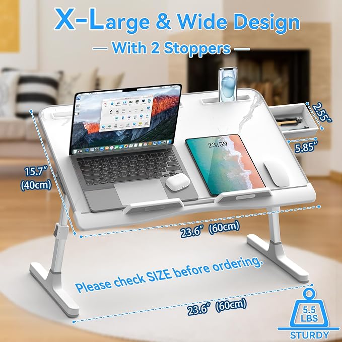 Laptop Desk for Bed, EVETTO X-Large Adjustable Laptop Table, Marble - Image 2
