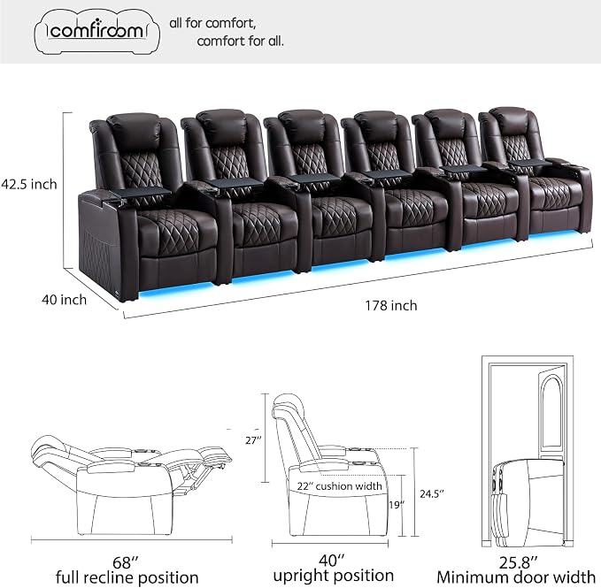 comfiroom Top-Grain Leather Home Theater Seating, Dual-Motor Power Recliner - Image 2