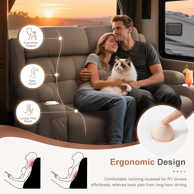 RV Loveseat Recliner Sofa, Home Theater Seating with Console & Massage - Image 6