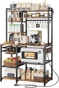 VEVOR Kitchen Bakers Rack with Power Outlets, 35.4x15.7x70.9 Inch Microwave Stand with Built-in Power Strip & 5 Ft Cord, 10 S-Shaped Hooks, for Dish Storage, Spice Jars, Coffee Bar Organization by VEVOR